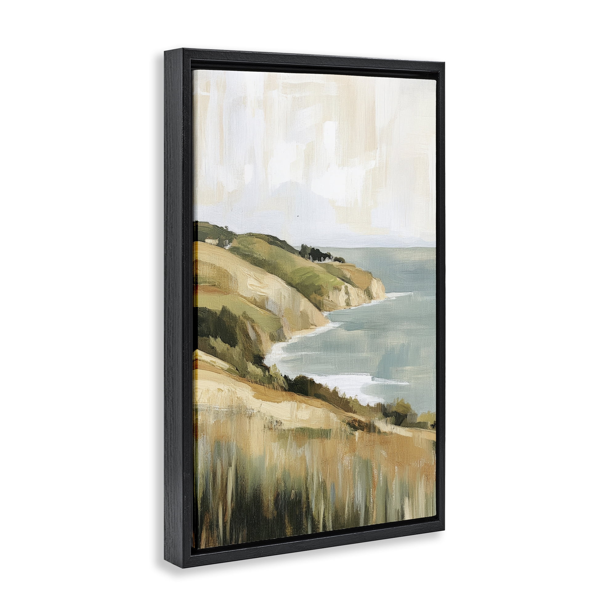 Stupell Industries Serene Cliff Coast Landscape Black Framed Floater Canvas Wall Art, design by Petal Prints Design