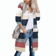 thumbnail image 2 of Heliisoer Solide Femmes Couleur Rayée Coutures à Manches Longues Cardigan Manteau Imprimé Plaid, 2 of 8