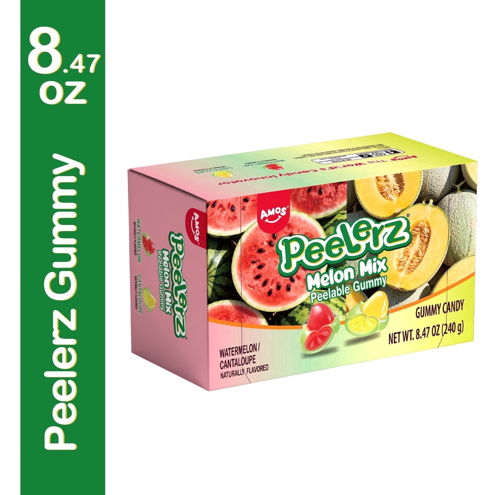 Amos Peelerz Gummy Candy Melon Mix, Natural Flavor Peelable Gummy Candy, 8.47oz (1Pack)