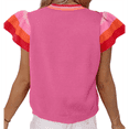 thumbnail image 3 of Hauts d'Été pour Femmes à Manches Cap, Décontractés, Col Ras du Cou, Coupe Ample, Tricot, Chandail Léger, Haut à Enfiler, Rouge Rose, TG, 3 of 7