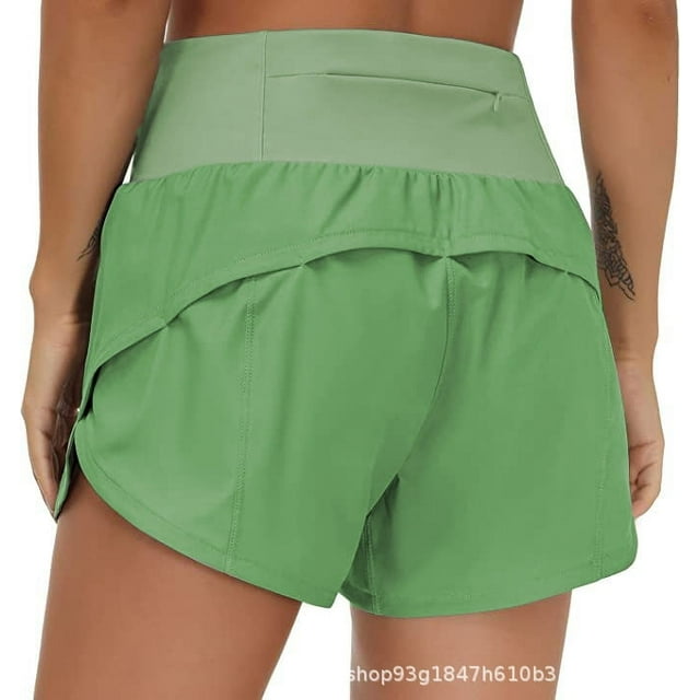 Women's High Waist Running Shorts Quick-Drying Sports Exercise Shorts with Mesh Lined Zipper Pockets