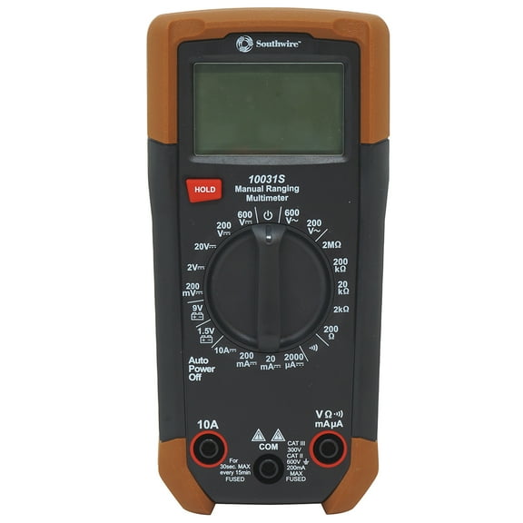 Southwire 10031S Manual-Ranging Digital Multimeter, 0-600V AC/DC