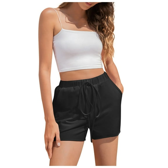 Aayomet Comfy Shorts For Women Beach Drawstring Comfy Waist Casual Pants Shorts Elastic Womens Lounge Shorts For Women Black,S