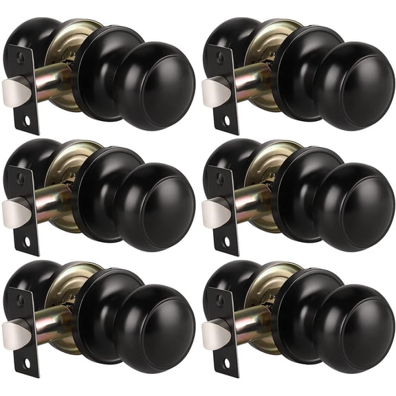6 Pack Matte Black Door Knob - Round Interior Door Handles for Hallway & Closet, Non-Locking Passage Door Knobs with Durable Lockset, Easy Install