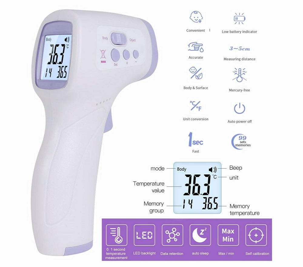 CE FDA Medical Grade NON-CONTACT Infrared Forehead Thermometer LCD Laser IR USA 