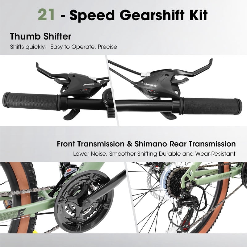 ENNSOO 27.5 Inch Mountain Bike for Adults, High Carbon Steel Frame, Disc Brake,21 speeds - Green