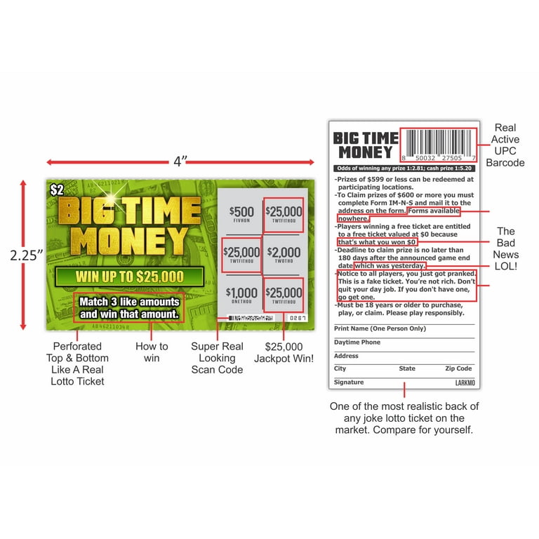 Prank Gag Fake Lottery Tickets Big Time Money, 10 Realistic