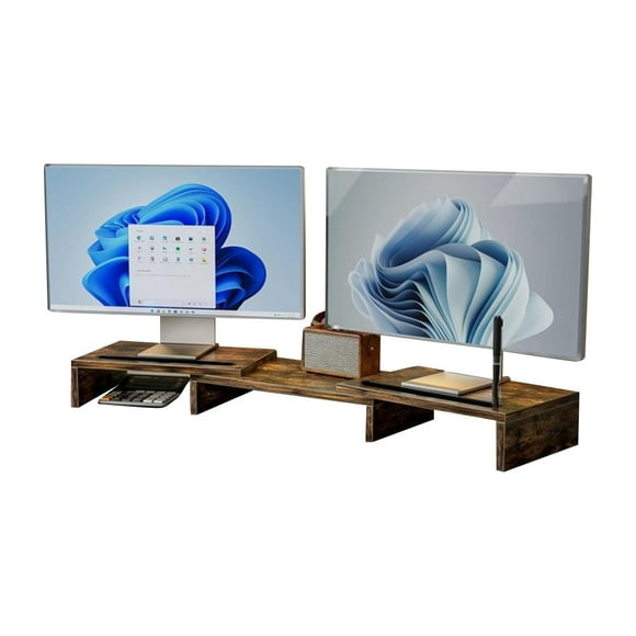 Dual MDual Monitor Stand Riser Adjustable Length Swivel Angle W/Slot(BurntColor)