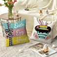 thumbnail image 3 of Easter Throw Pillow Covers 18 x 18 Set of 4, Bunny Easter Egg Hunt Hello My Peeps Cartoon Mouse Striped Farmhouse Decorative Rabbit Ears Cushion Case Decor for Home Sofa Couch Decoration, 3 of 6