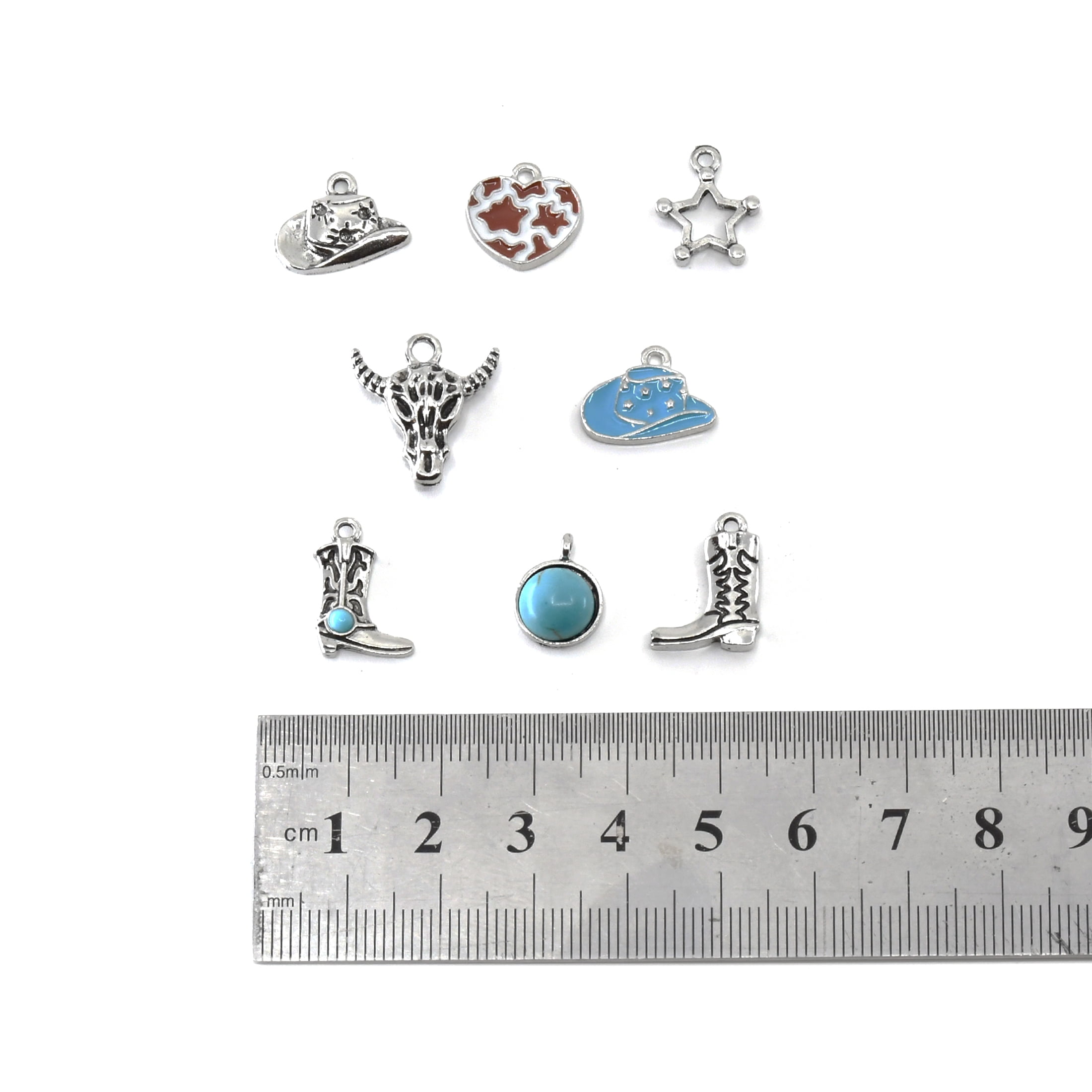 Blue Moon Beads Silver Turquoise Western Charms, Set of 8