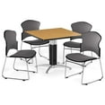 thumbnail image 2 of OFM Multi-Use Break Room Package, 42" Square Table with Fabric Stack Chairs, Oak Finish with Metal Mesh Base and Wine Seats (PKG-BRK-048), 2 of 5