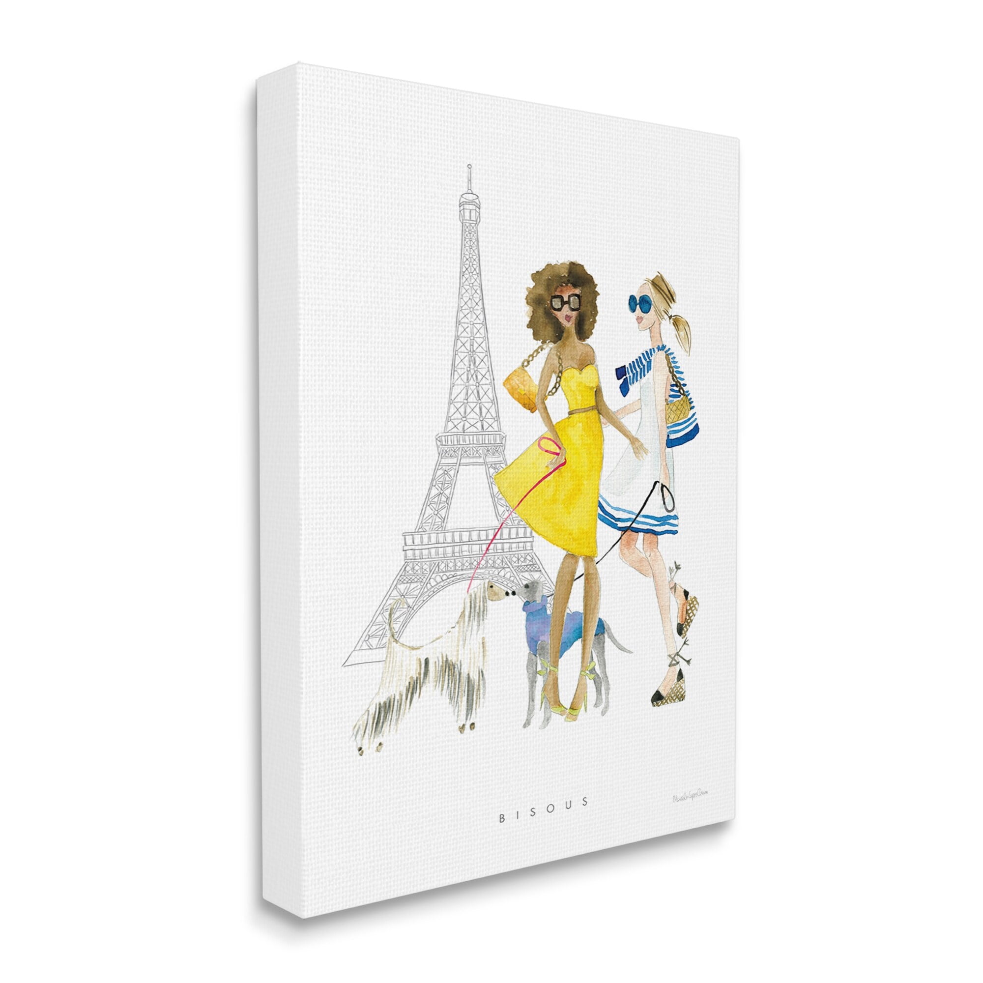 Stupell Industries Bisous Kisses Phrase Parisian Fashion Females and Dogs, 16 x 20,Design by Mercedes Lopez Charro