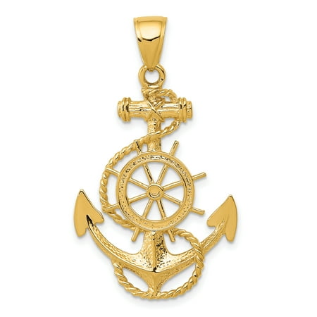 Gold Anchor Necklace 14kt Yellow Gold Large Nautical Anchor Ship Wheel Mariners Pendant Charm Necklace Sea Shore Fine Jewelry Ideal Gifts For Women Gift Set From Heart ()