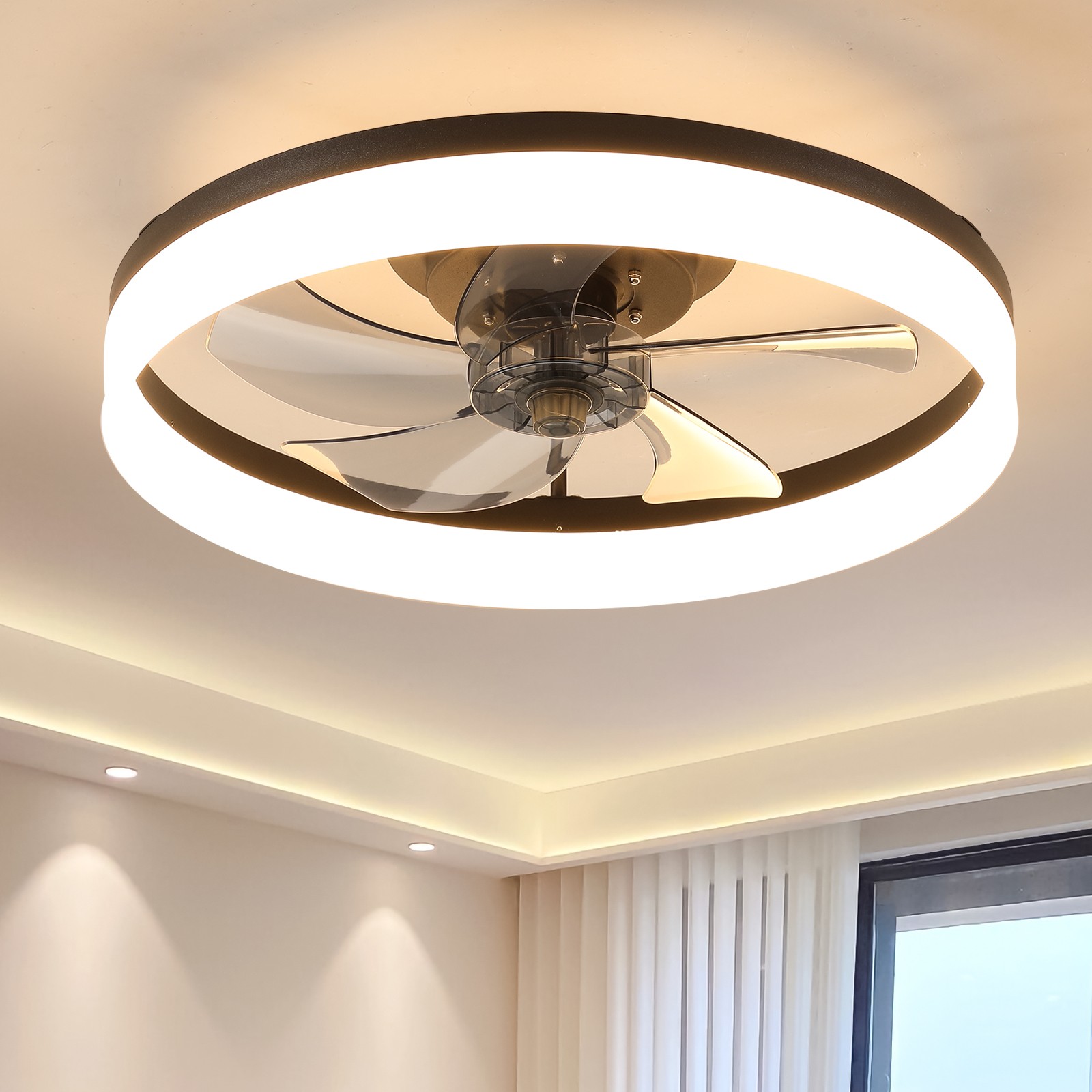 Ceiling Fan with Lights, Modern Indoor Flush Mount Ceiling Fan with