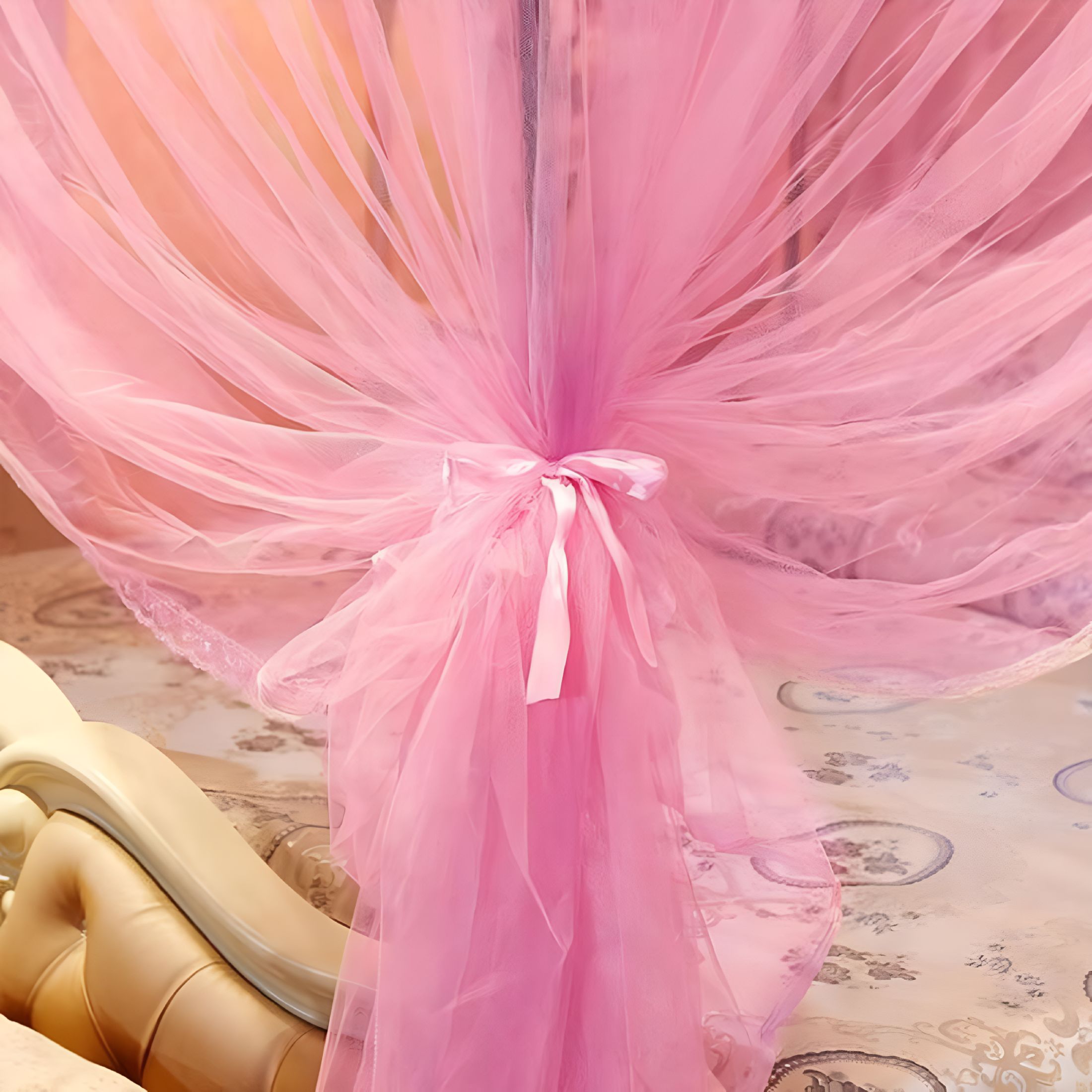 LAMIRO 4 Corners Post Pink Canopy Bed Curtain for Girls&Adults - Cute Cozy Drape Square Netting - 4 Opening - Princess Bedroom Decoration(Full,Pink)