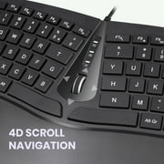 Perixx Periboard-330B, Wired USB Ergonomic Backlit Keyboard - 2 Extra USB Hubs - Black