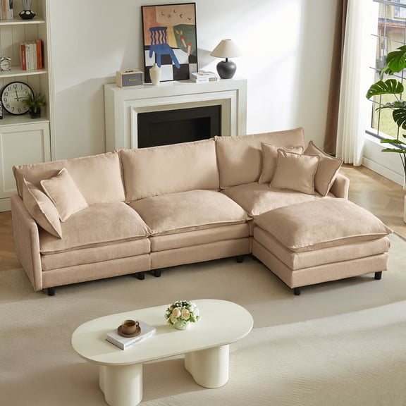 110" L Shaped Modular Sectional Sofa3-Seater Comfy Cloud Couch Set with Movable Ottoman, Chenille