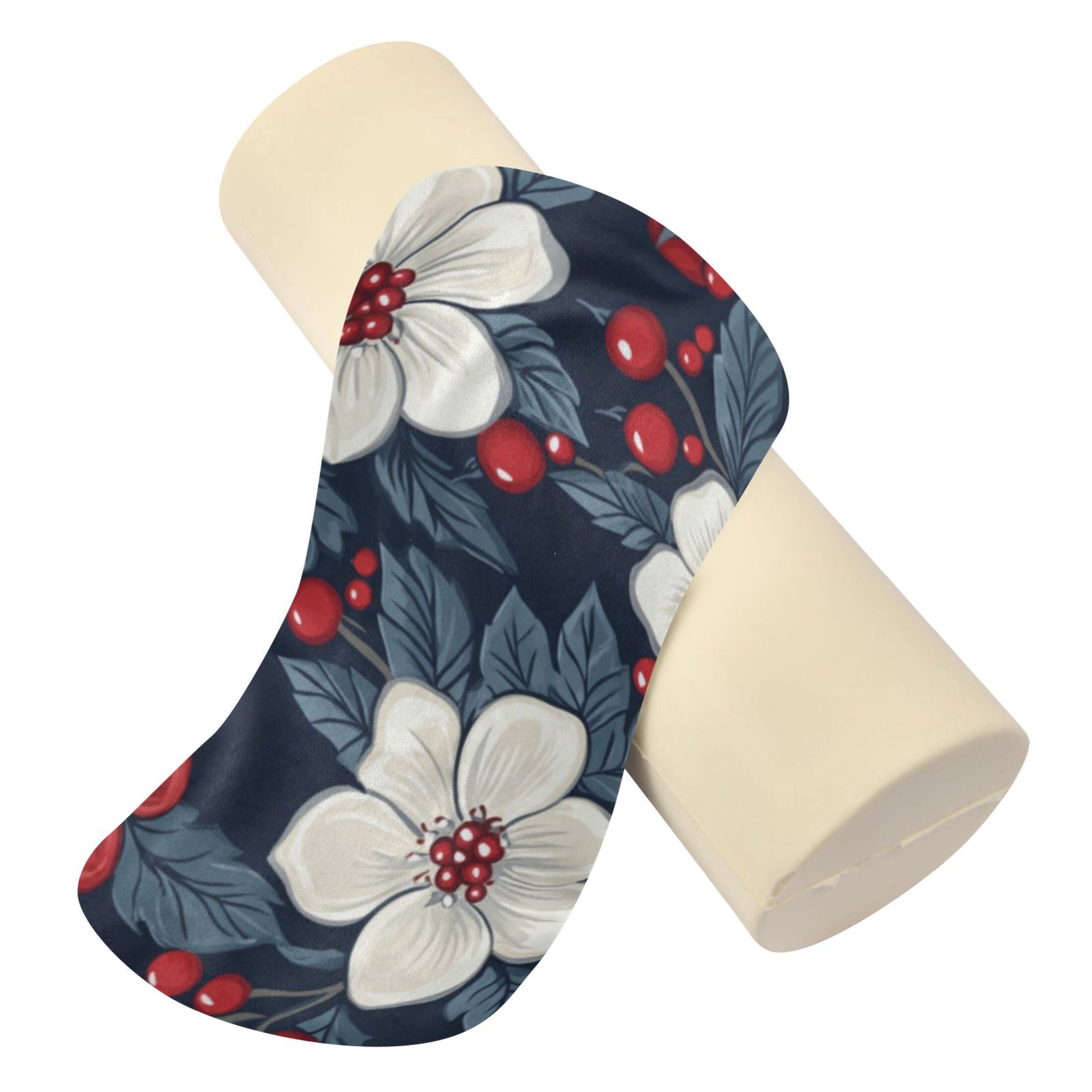 Neck pillow Round Cervical Pillow Cylindrical Pillow Lumbar Pillow Sofa Headrest Pillow Support For the Back, Neck and Head Large White Flower