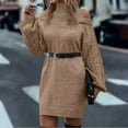 thumbnail image 5 of Women's Sweater Dress Knit Dress Long Sleeve Mock Neck Off Shoulder Solid Color Winter Dress for Holiday Casual,Khaki,S, 5 of 8