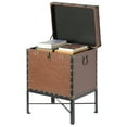 thumbnail image 4 of Faux Leather Trimmed Lockable Square Lined Storage Trunk, End Table on Metal Stand, 4 of 10