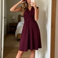 thumbnail image 4 of Ayolanni Long Sundresses for Women Solid Color V-Neck Casual A-Line Dress Twist Front Ruched Waist Going Out Sleeveless Sundress XL, 4 of 8