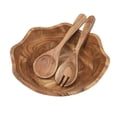 thumbnail image 4 of Gibson Home Sandhurst 3-Piece Acacia Wood Salad Bowl Set – 12-Inch Scalloped Serving Bowl with Wooden Salad Servers, 4 of 13