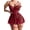 Burgundy, variant on Women Lingerie Sexy Lace A Line Slip Nightgown Set Adjustable Strap Sleepwear, Red XL