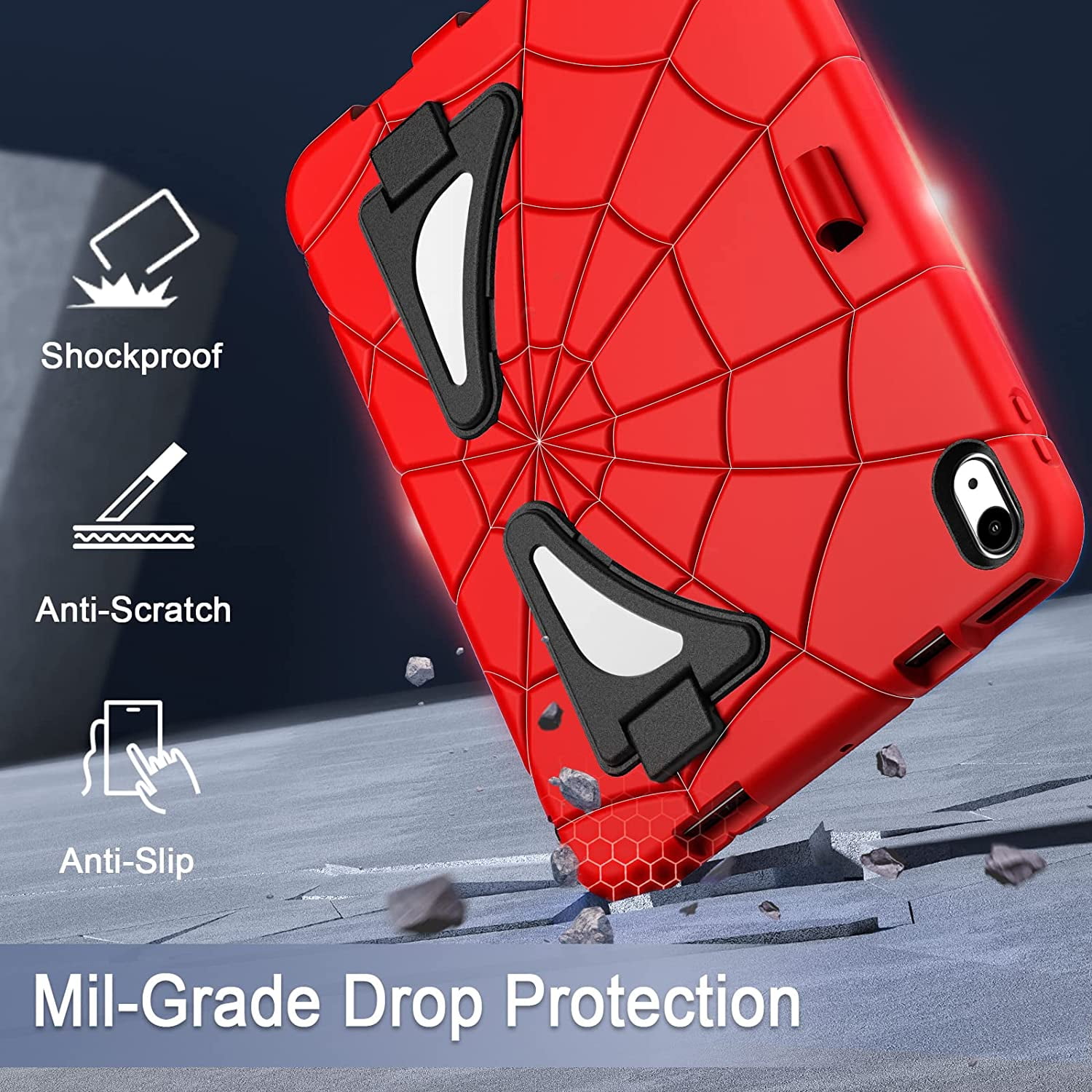REQO iPad 10th Generation Case 2022, Kids Friendly iPad 10.9 Case with Kickstand Shoulder Strap Pencil Holder, Heavy Duty Protective Case for iPad 10th Generation 2022 Release, Red Black