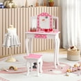 thumbnail image 4 of Costway Kids Vanity Table & Stool Set with Cute Polka Dot Print Tri-folding Mirror Drawer Pink&White, 4 of 10