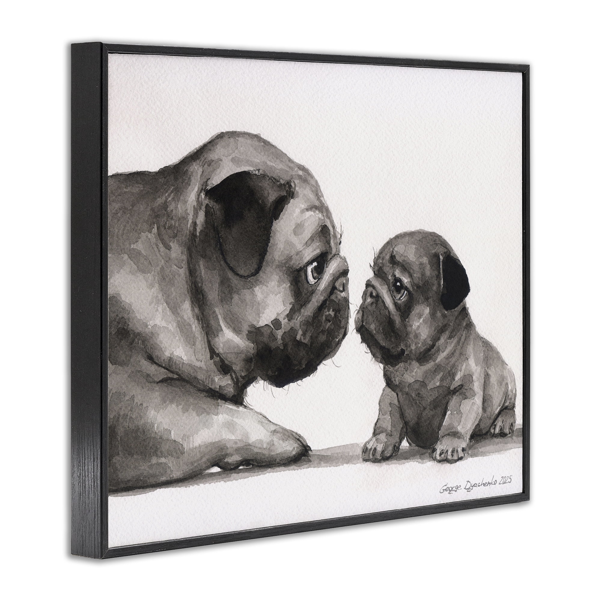 Stupell Industries Pug And Her Puppy Black Framed Giclee Art, design by George Dyachenko