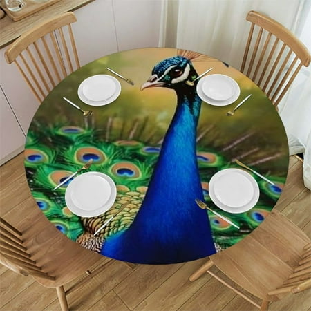 

Sheronv Peacock Round Tablecloth Stain Resistant Washable for Indoor Outdoor Kitchen Dining Wedding Parties 100% Polyester Fiber 38 -42