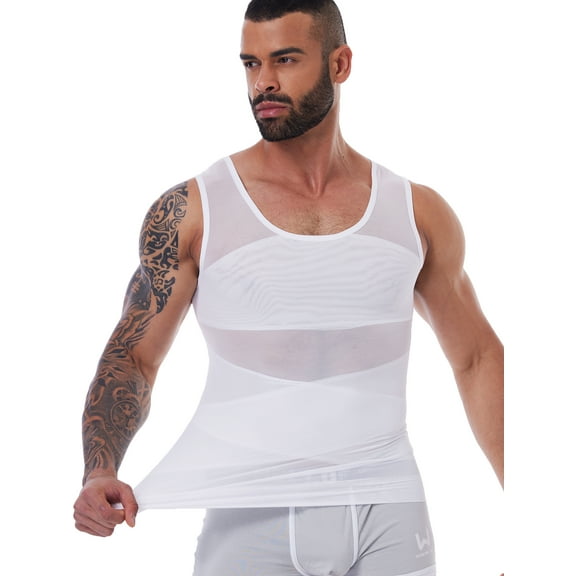 QRIC Men's Compression Shirt Body Shaper Slimming Workou Vest Tight Tummy Underwear Tank Top