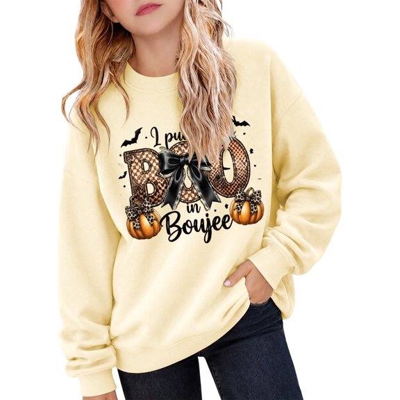 Likimi Toddler Child Girls Halloween Sweatshirts Hallowmas Letter Print Crew Neck Sweatshirt For Girls Long Sleeve Everyday Wear Fashion Pullover Size 2-3 Years