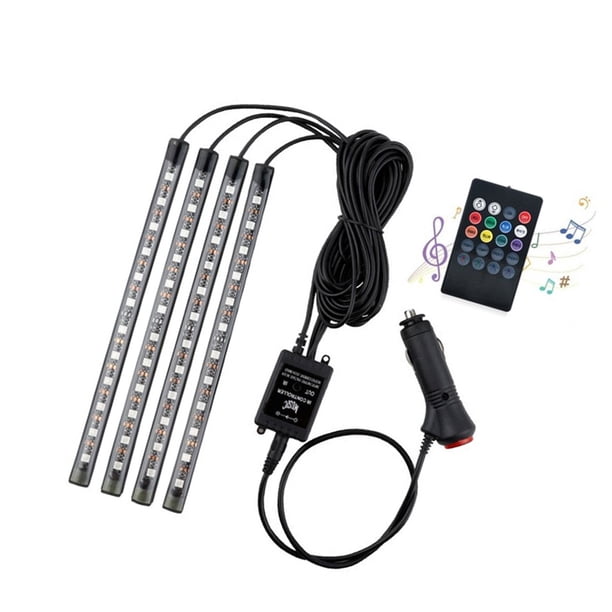 Riwesomey Tiras de luces LED para coche, Interior debajo del salpicadero, ventana trasera, Control remoto, lámpara de ambiente, sonido activado, Bombillas para automóviles 48smd Feuerzeuganschluss Riwesomey VI015237-06B