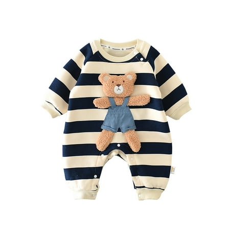 

Spring and Autumn Korean Version Of Baby Stripe Wrap Fart Shirt Baby Thickened Bear Boys and Girls Crawling Suit Baby Girl Bodysuit Set Toddler Outfits Boys 2t Boys Sequined Body Suit Boys 2t Outfits