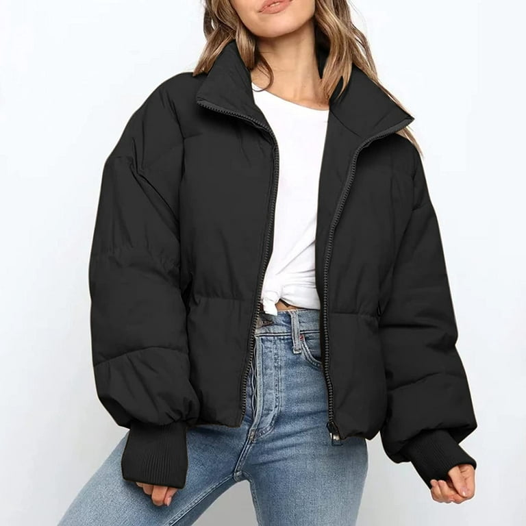 Womens Cropped Puffer Jacket Oversized Colorful Short Puffy Winter Coat