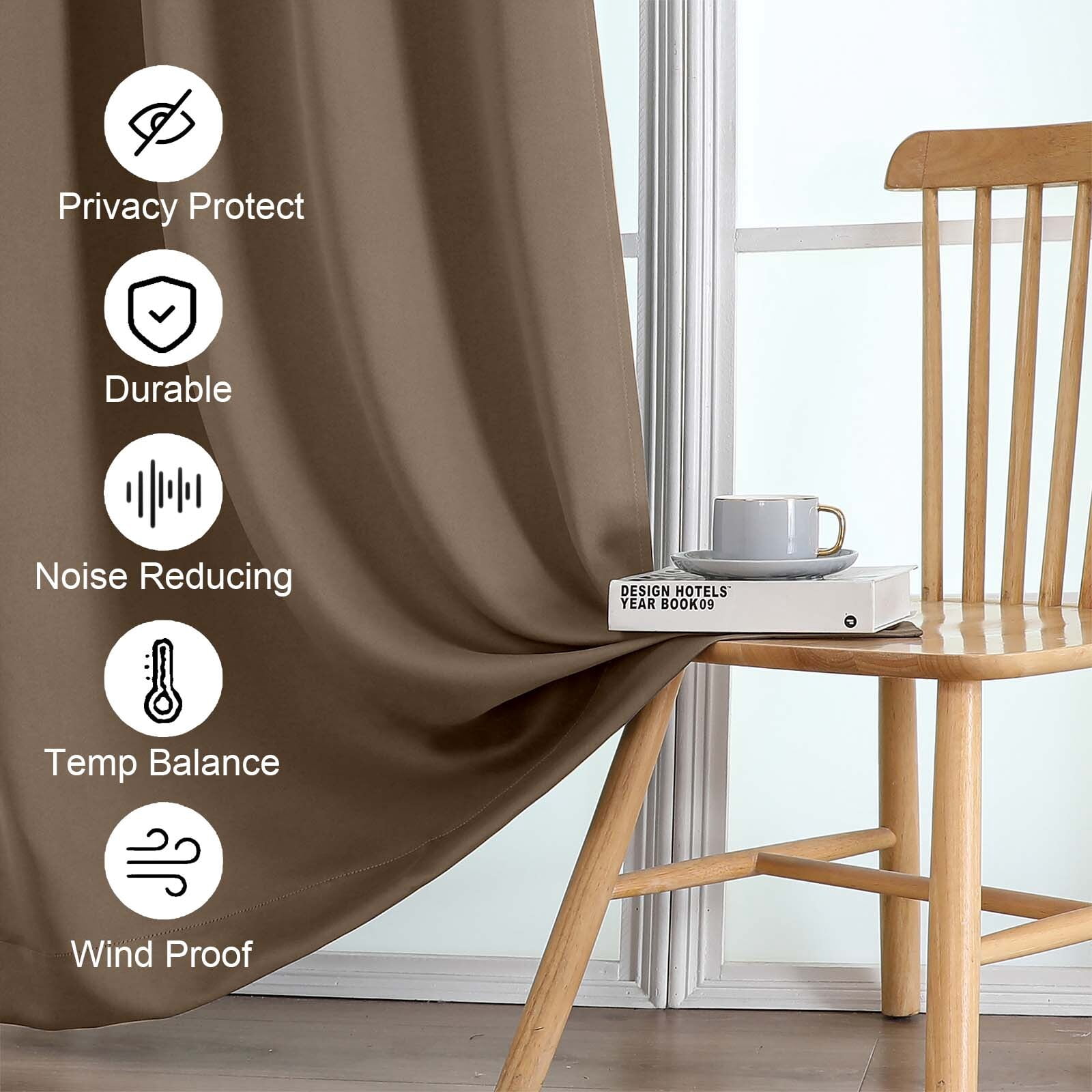 OVZME Barley Blackout Curtains 96 Inches Long 2 Panels, Solid Thermal Insulated Drapes with Rod Pocket, Room Darkening Window Treatment for Living Room, Each W50" x L96", Barley
