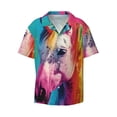 thumbnail image 2 of Lsque Watercolor White Horse print Men's Cuban Collar Short Sleeve Shirt Summer Beachwear Casual Button Down Fashionable Vacation Leisure Shirt-X-Large, 2 of 7