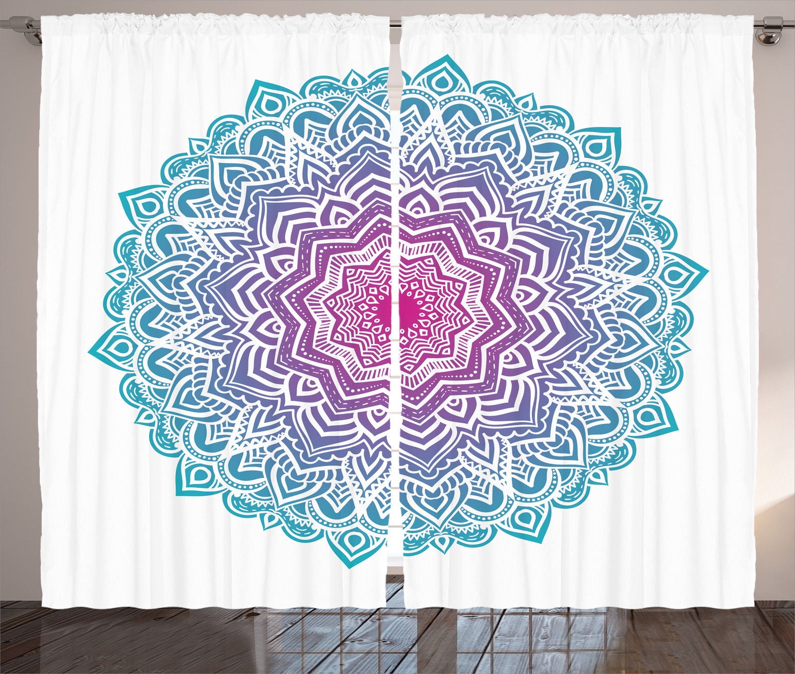 Mandala Decor Curtains 2 Panels Set Round Floral Starry Pattern