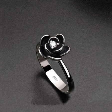 Women's Creative 925 Silver Plated Rose Diamond Flower Ring