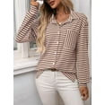 thumbnail image 2 of Womens Button Down Shirts Striped Classic Long Sleeve Collared Office Work Blouses Tops with Pocket Khaki M, 2 of 7