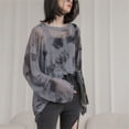 thumbnail image 4 of Stylish Tie Dye Mesh Long Sleeve T-Shirt for Women Aesthetic Oversized Blouse See Through Fabric Tunics Top Streetwear, 4 of 10