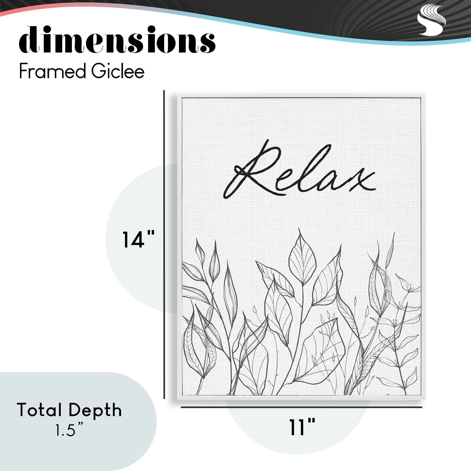 Relax with Leaf Outlines White Framed Giclee Art, design by Lettered and Lined