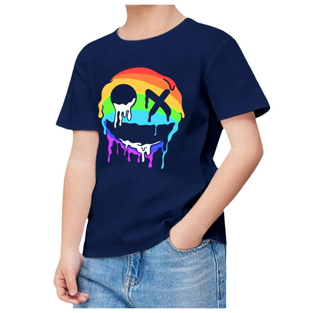 WEAIXIMIUNG 3T Girl Clothes Summer Blue Children's Printed Short Sleeved T Shirt