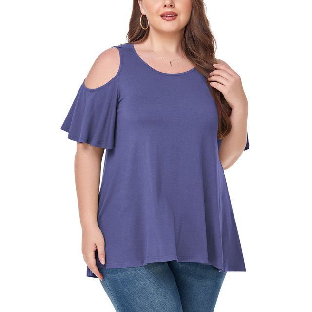 CHUANK Women‘s Plus Size Cold Shoulder Tunic Top Summer Short Sleeve Blouse