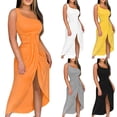 thumbnail image 6 of TAGOLD Womens Summer Tops,Women's Summer Solid Strapless Long Dress Beach Split Dress Party Club Dress Yellow M, 6 of 6