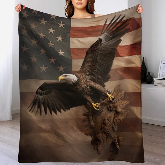 American Bald Eagle 4th of July Flannel Plush Blanket 50"x60" America Memorial Day Patriotic Winter Plush Fuzzy Warm Bed Blanket for Bed Sofa Couch Throw Blanket Novelty Unique Ideas Gifts Blankets