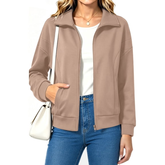UVN Sweatshirts Jackets for Women Long Sleeve Lapel Zip Up Coats Ladies Trendy Fall Casual Outerwear Tops with Pockets