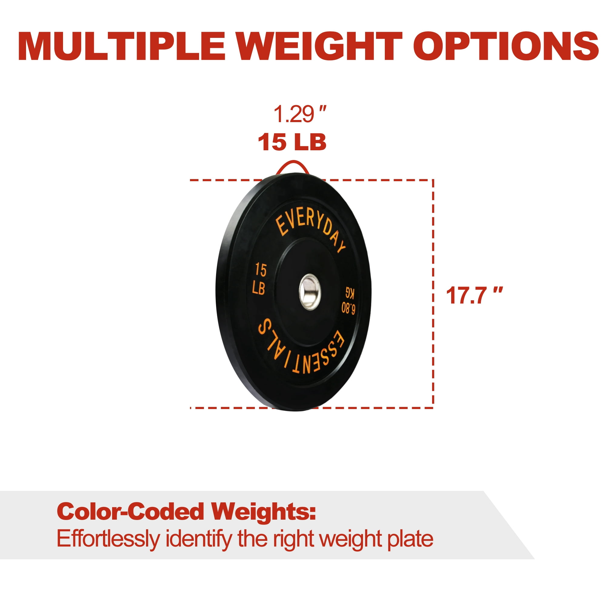 FlexWave Bumper Weight Plates, 15 lb Pair, Black, 2-Inch Hole