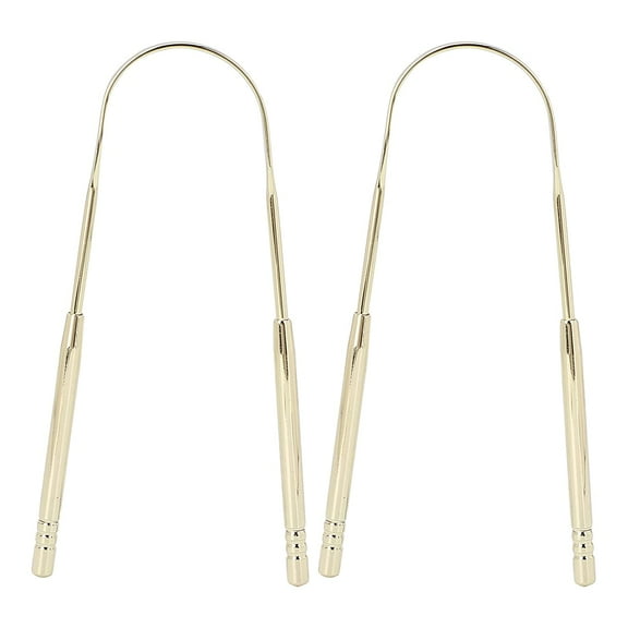 2Pcs Stainless Steel Tongue Scrape, U Shape Tongue Cleaner Oral Hygiene Tongue Scraper for Oral Care Hygiene Fights Bad Breath for Adults and (gold)